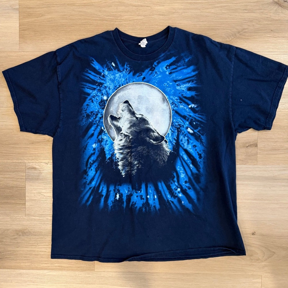 Howling Wolf Graphic Blue T-shirt Men's Size XL